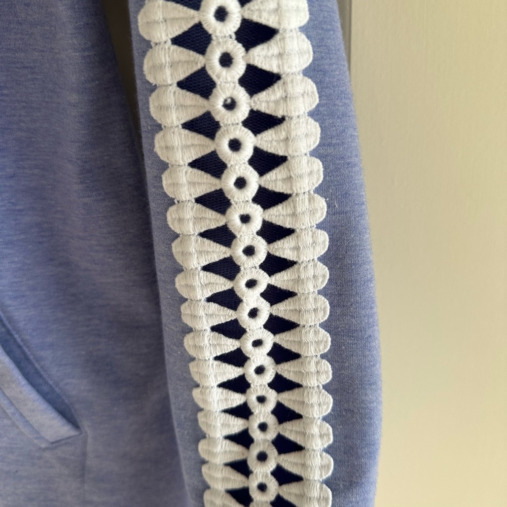 Lilly Pulitzer Powder Blue Half-Zip Pullover with White Crochet Trim - Picture 3 of 6